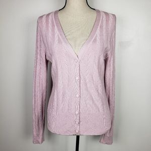 White House Black Market Pink Pointelle Button Down Cardigan Sweater L